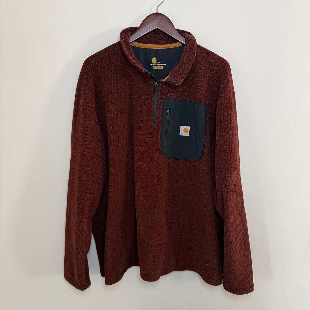 Carhartt Relaxed Fit Quarter-Zip Pocket Fleece Pullover 2XL Brown